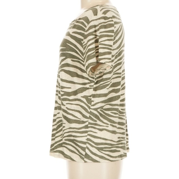 Sezane Linen Knit Andre Top Green Zebra Print Tee Shirt Medium - Picture 3 of 9